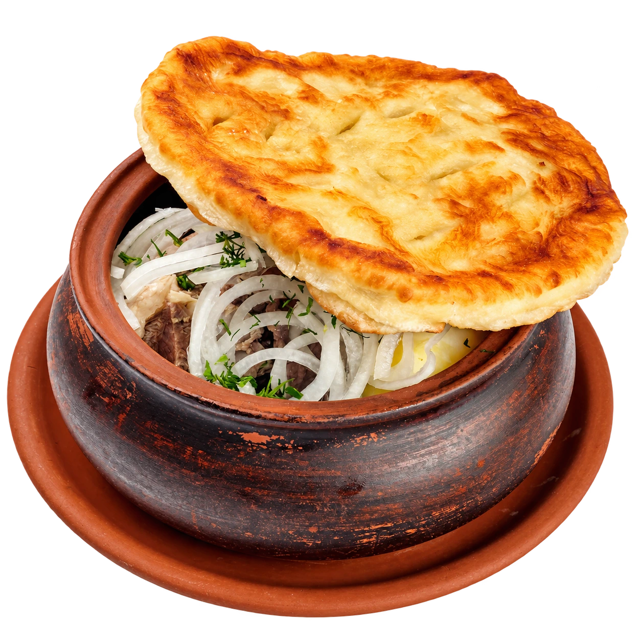 Махан шөльтәһән с калмыцкой лепёшкой с картошкой