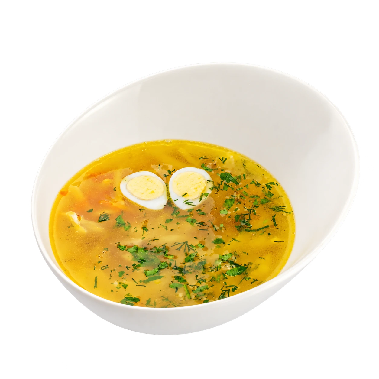 Супчик куриный с лапшой и перепелиным яйцом